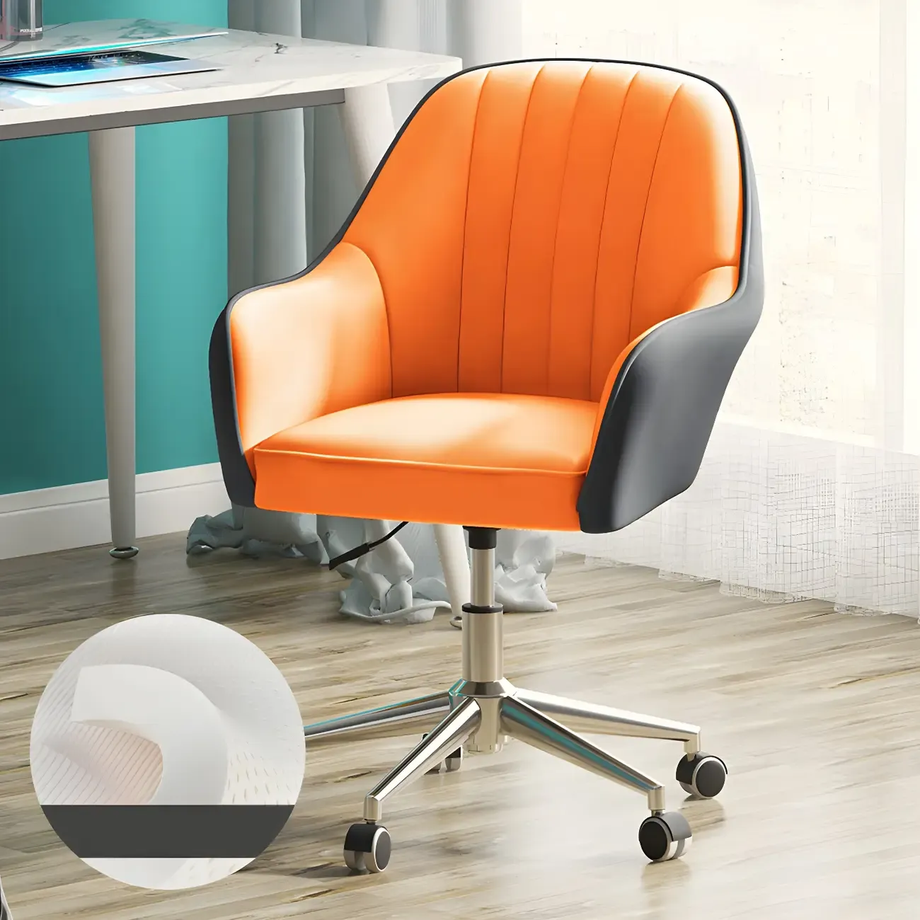 Modern Yellow Leather Swivel Office Chair