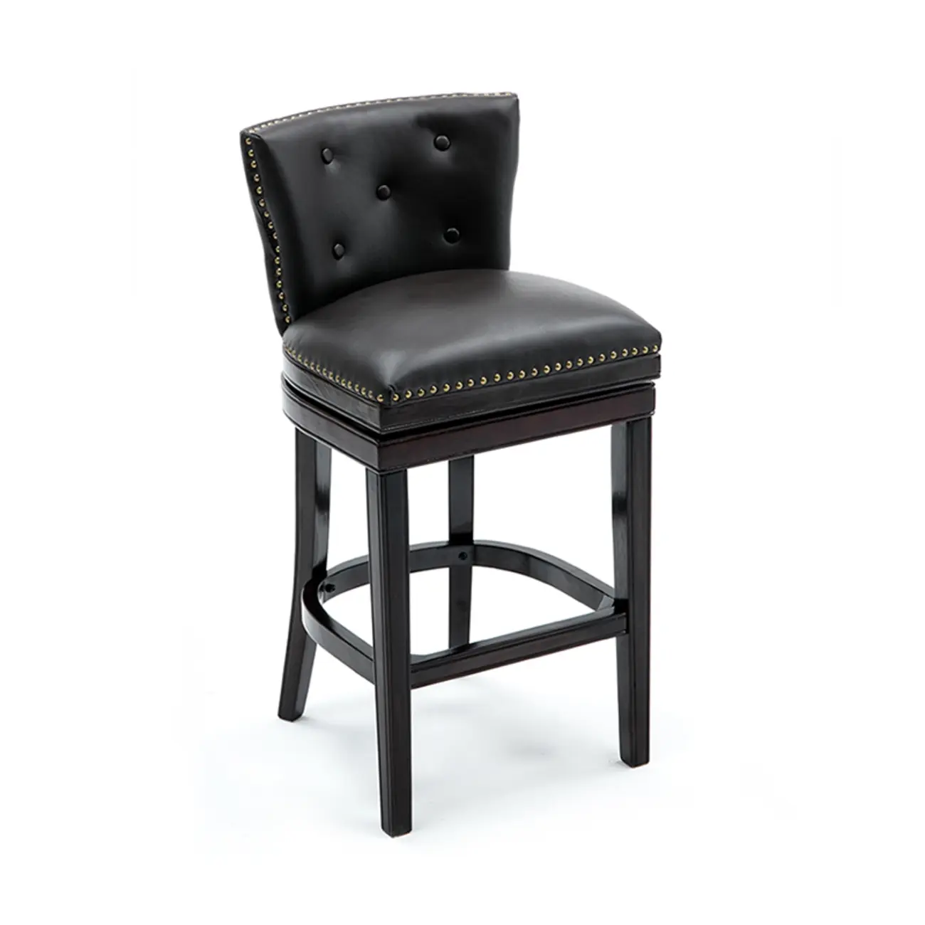 Solid Wood Genuine Leather Swivel Bar Stool