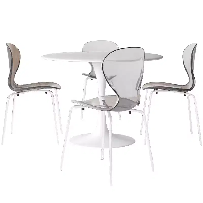 LeisureMod Bristol 5-Piece Dining Set Round Dining Table, 4 Plastic Dining Chairs White Legs
