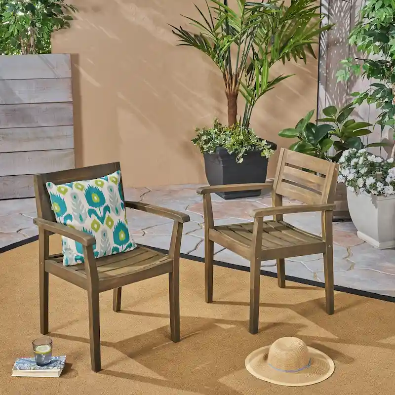 Acacia Wood Patio Dining Chairs Set of 2