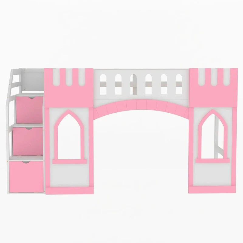 Twin Size Loft Bed with Storage Staircase and Window