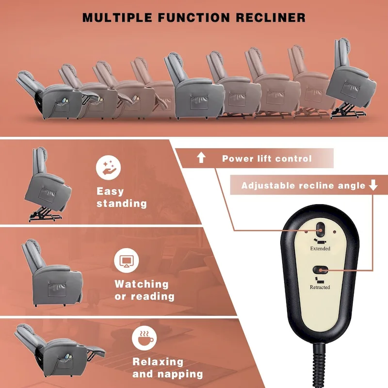 Faux Leather Power Lift Recliner Chair with Massage