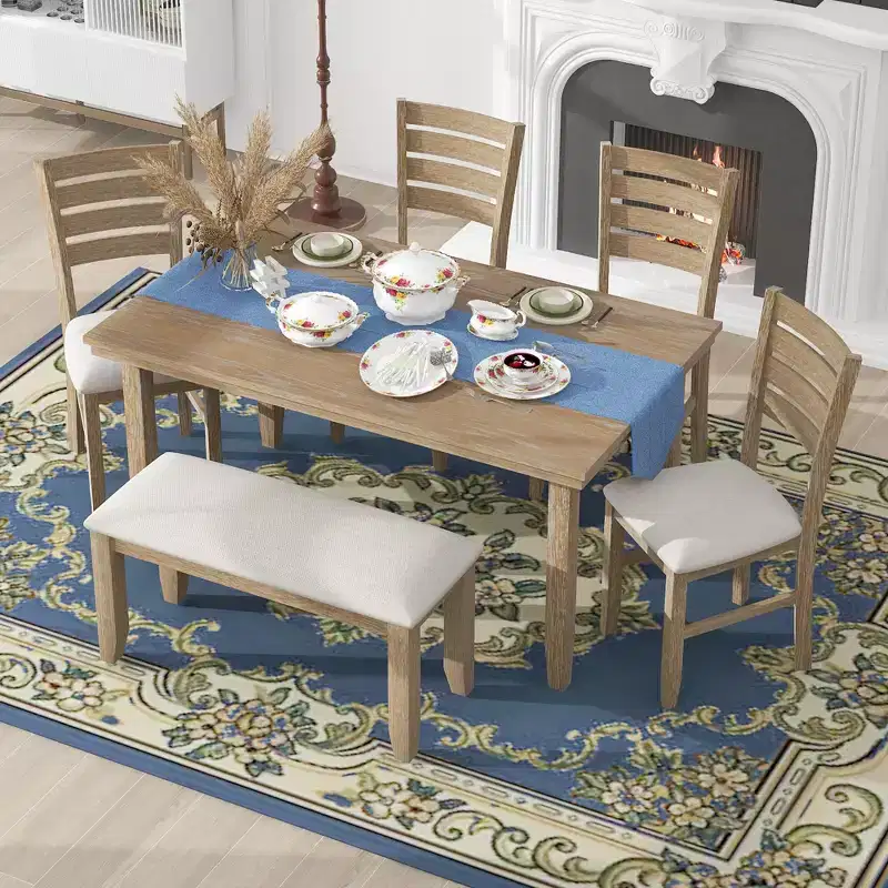 GDFStudio Mark 6 Piece Solid Wood Dining Set with Table and Chairs