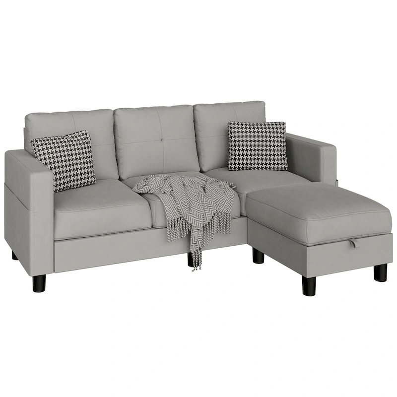 Futzca Linen Upholstered L-shaped Sectional Sofa w/ Reversible Chaise