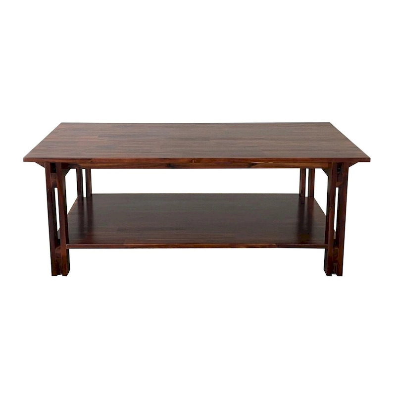 Acacia Wood Architectural Coffee Table with Shelf