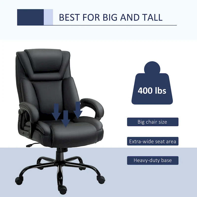Vinsetto Big and Tall Executive Office Chair 400lbs Computer Desk Chair with High Back PU Leather Ergonomic Upholstery
