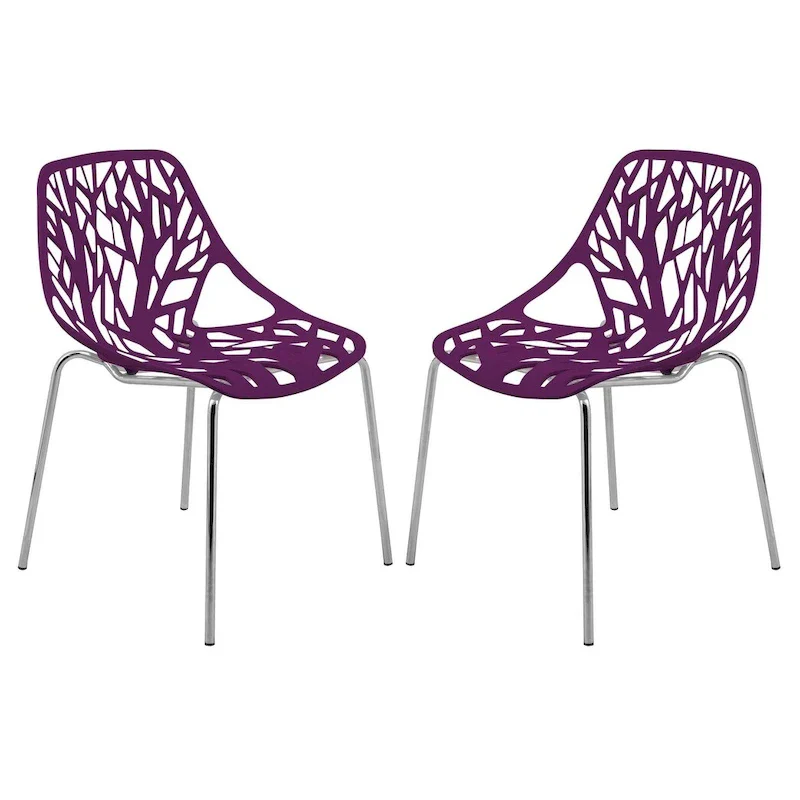 Asbury Stackable Dining Chair with Chrome Legs (Set of 2) Modern Cut-Out Design Backrest Side Chair