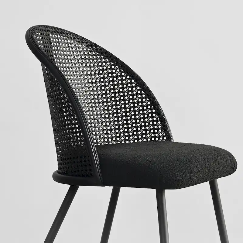 High Back Rattan Boucle Dining Chair
