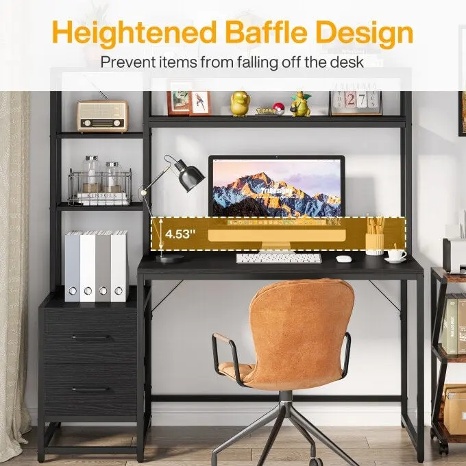 Rustic Computer Office Desk with Drawers and Hutch