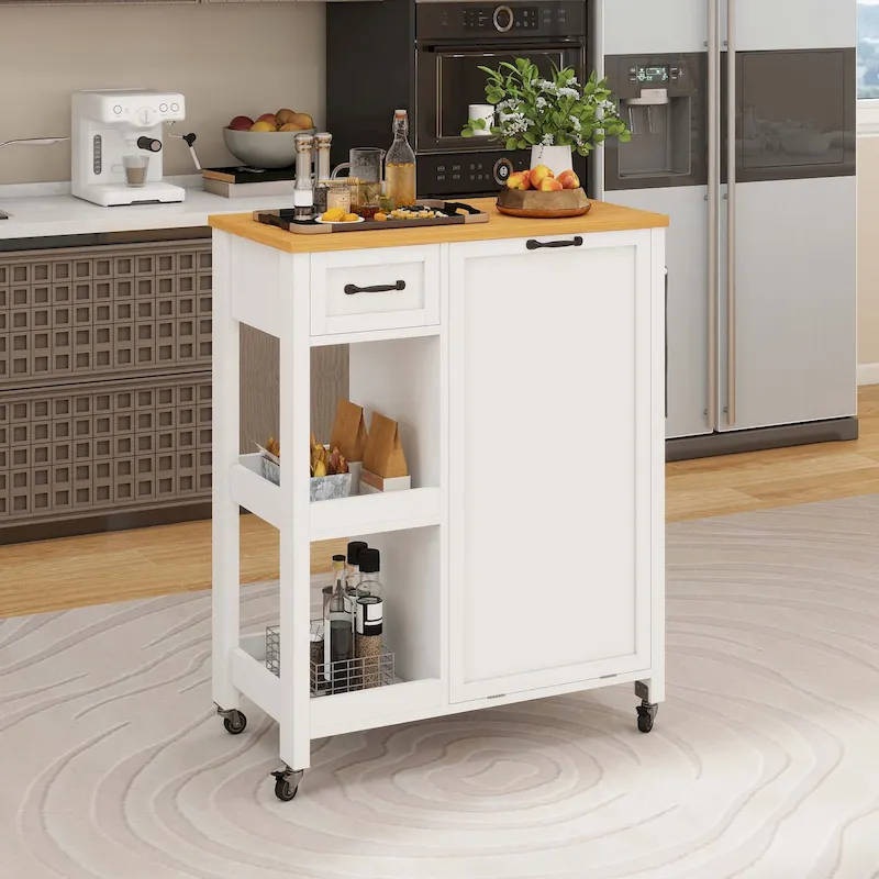 Moasis Kitchen Island Cart on Wheels with Trash Can Storage Cabinet