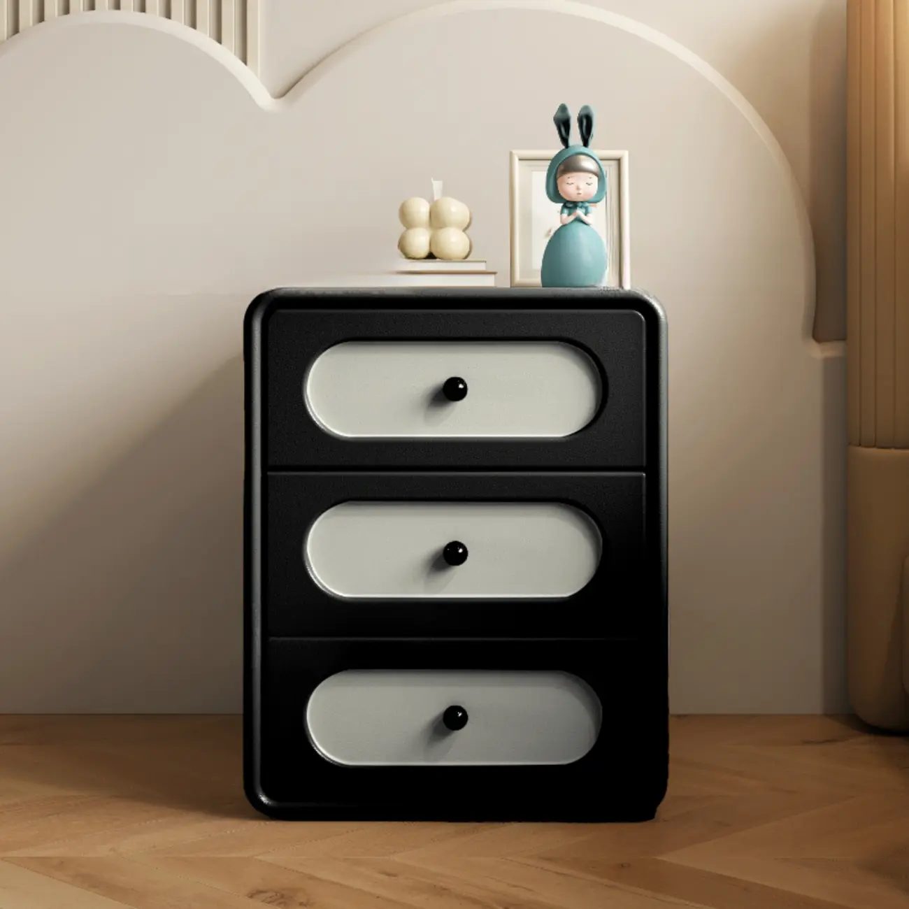 Modern Simple Off-White 3 Drawer Nightstand