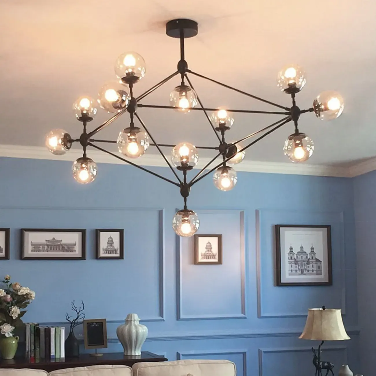 Multi-Light Modern Black LED Chandelier with Geometric Design