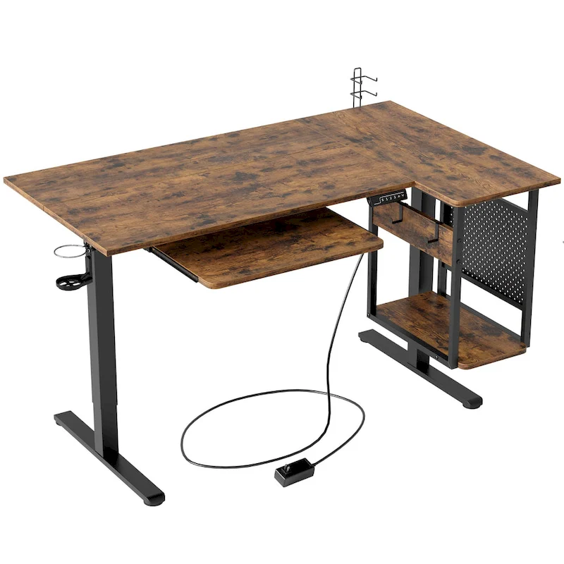 57 inch Electric Standing Desk Adjustable Height L Shaped Desk with Keyboard Tray and Host Shelf