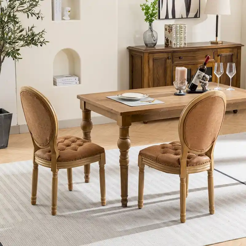 Set of 2 PU Leather Dining Chair with Nailhead Trim