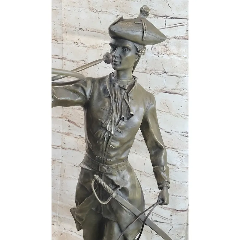 Military Bugler With Hound Imitative Dogs Bronze Statue Sculpture On Marble Base 26 Inches X 19 Inches