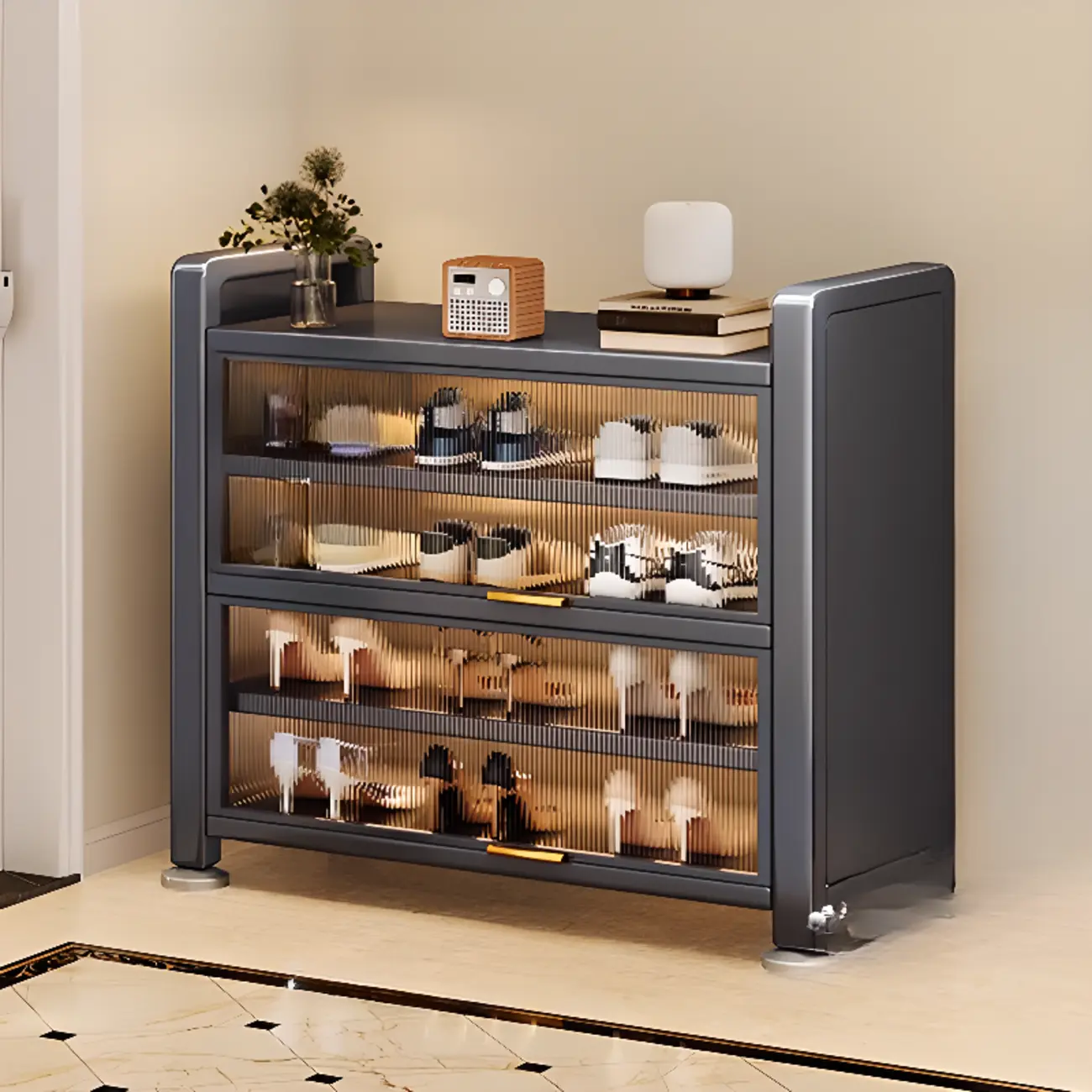 Adjustable Flip-up Door Gun Gray Metal Storage Shoe Rack