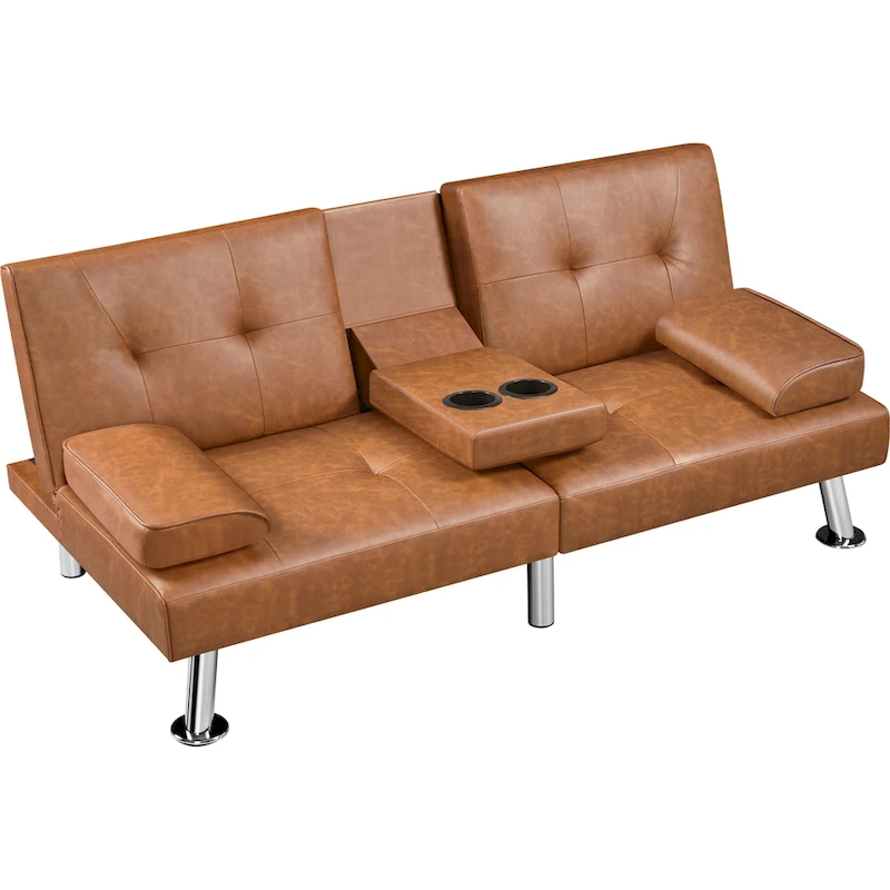 Yaheetech Faux Leather Convertible Futon Sofa Bed 3-In-1 Adjustable Futon Couch