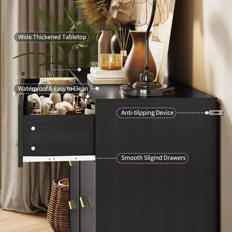 Black / Pink / White 8-Drawer Fluted Dresser — 55