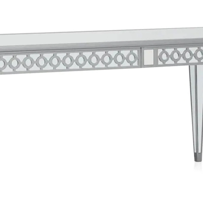 Ada 72-90 Inch Dining Table, Extendable Rectangular Top, Mirrored, Silver