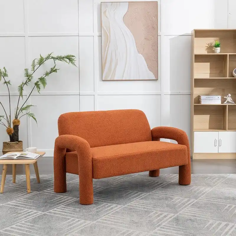 SEYNAR Mid-Century Modern Boucle 51  Solid Wood Curved Sofa