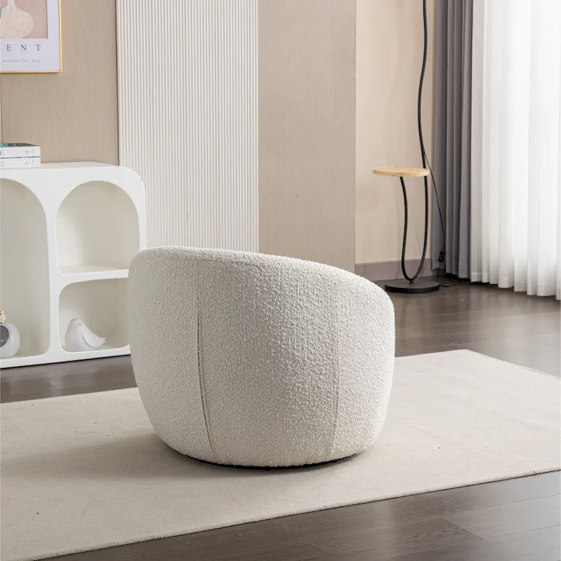 Cream White 31 Boucle Upholstered Barrel Chair with Swivel Base