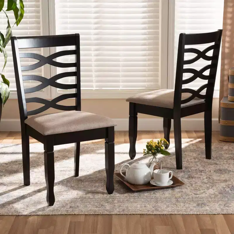 Set of 2 Lanier Fabric Upholstered Wood Dining Chairs Sand/Dark Brown - Baxton Studio