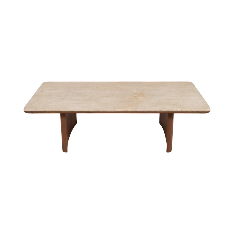 Elegant Acacia and Travertine Coffee Table for Modern Living
