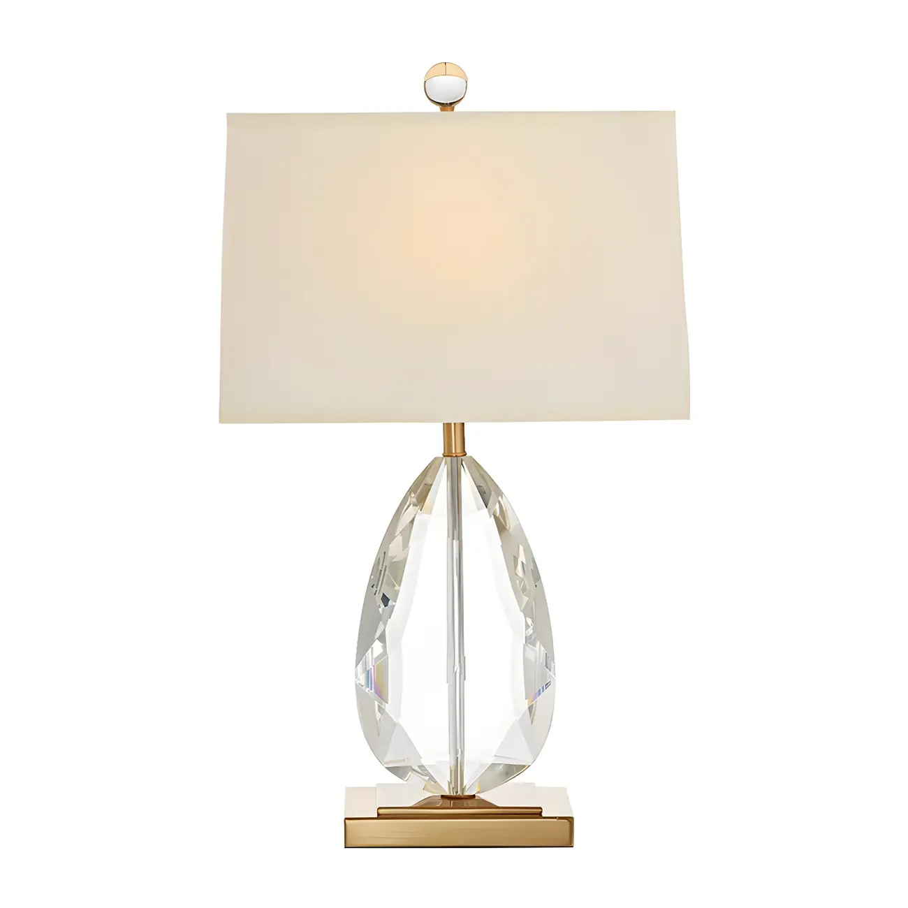 Luxury Crystal Bedside Lamp Beige Rectangle Shade