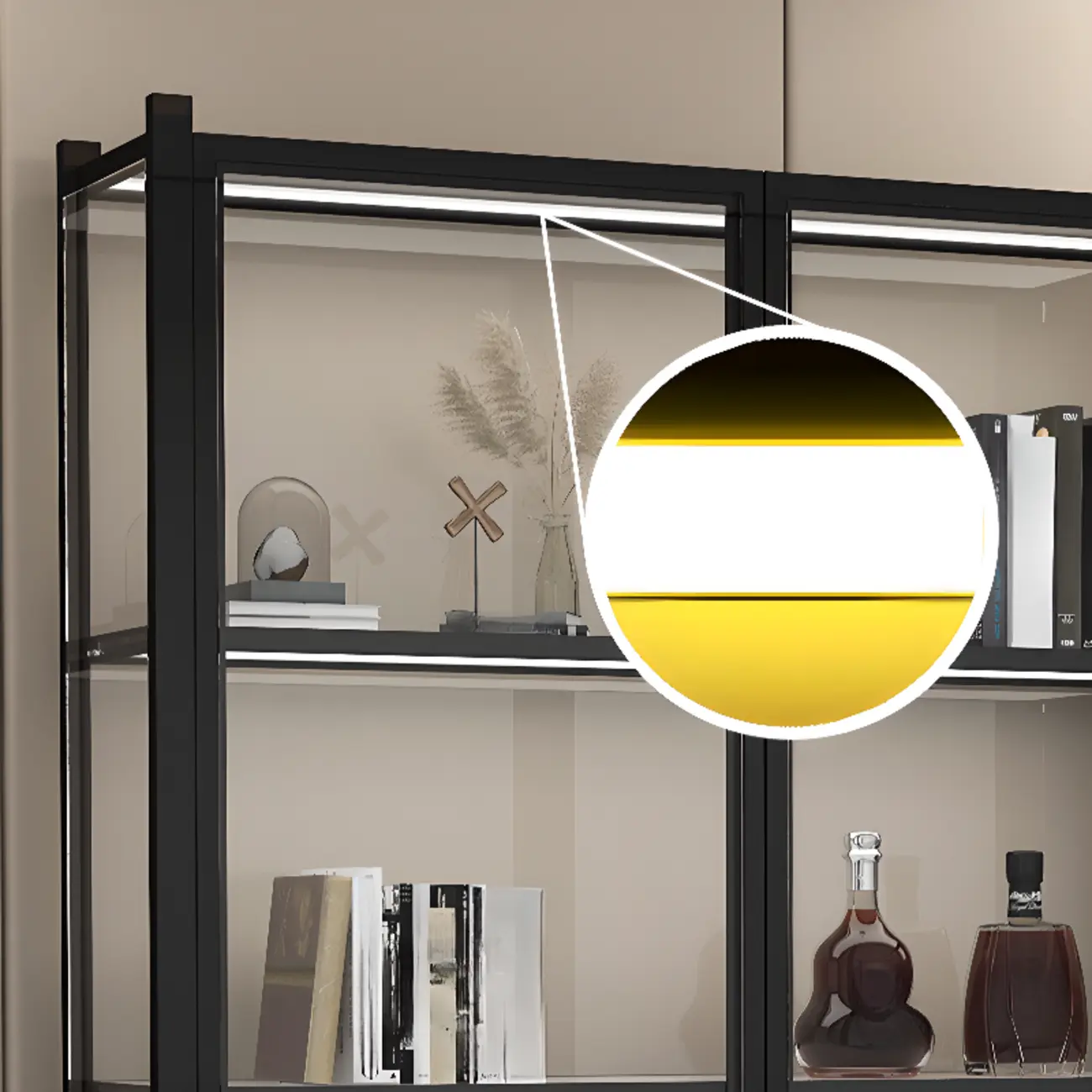Freestanding Gold Glass Display Cabinet with LED Lights