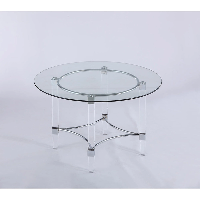 Somette Ridley Gold 5-Piece Round Glass/Acrylic Dining Set with Black Chairs