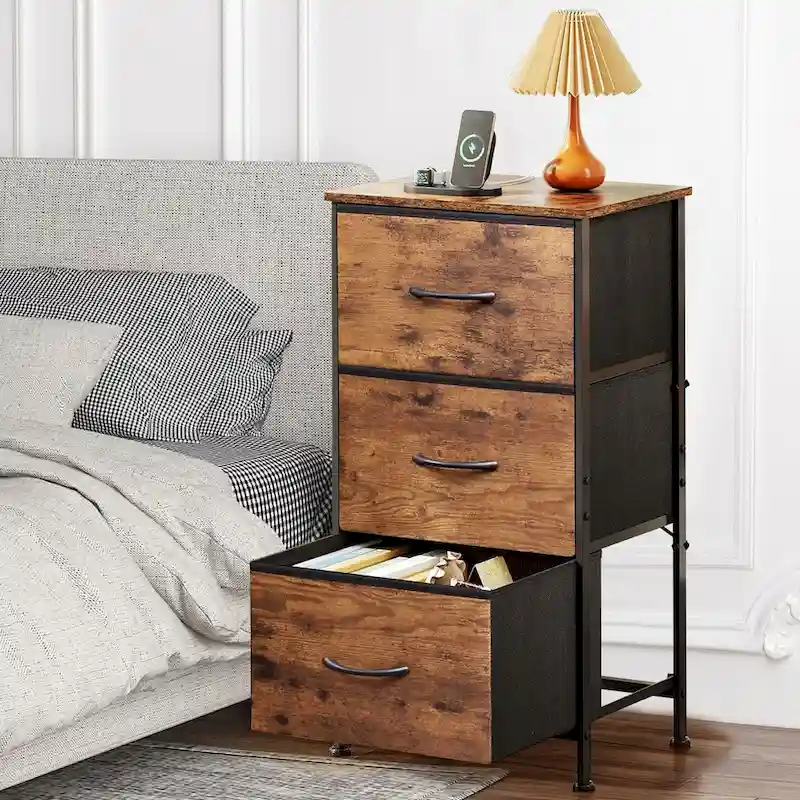 Dresser for Bedroom with 4 Fabric Drawers, Tall Chest Organizer Units for Clothing, Closet, Kidsroom, Storage Tower with Cabinet