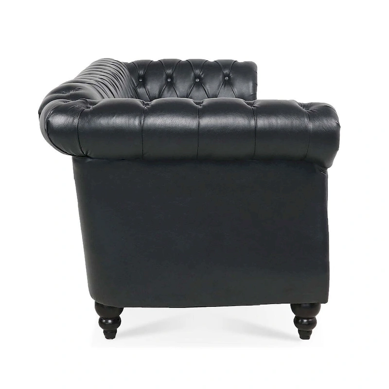 84.65 Chesterfield Tufted Faux Leather Sofa with Rolled Arms