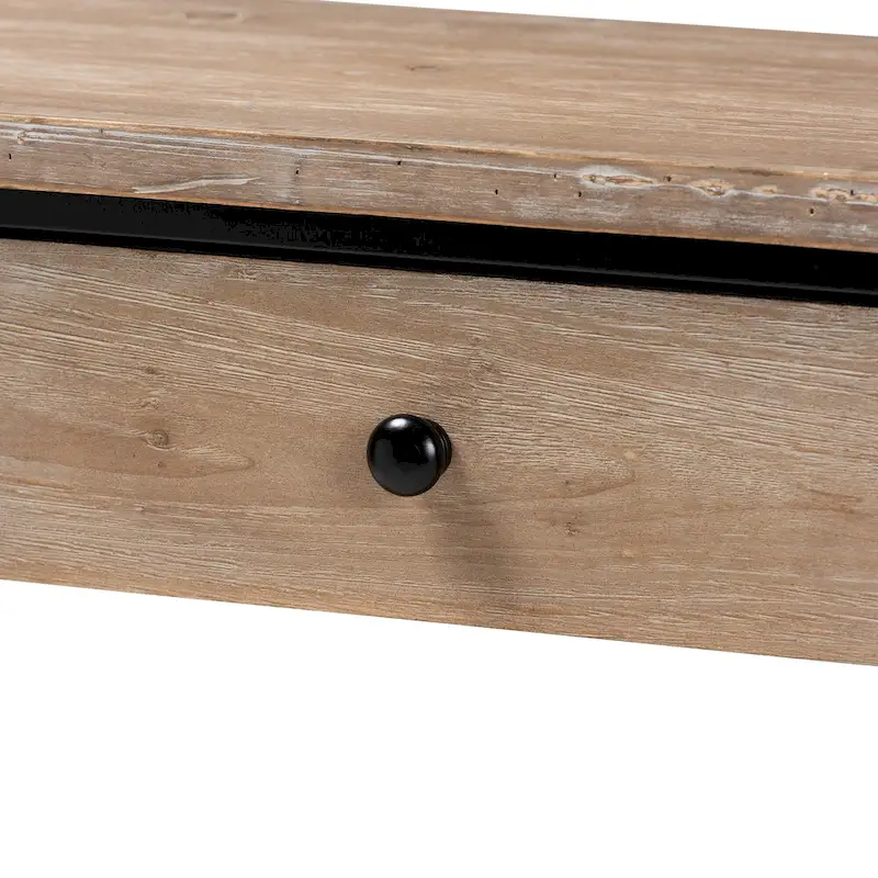 Silas Modern Industrial Natural Brown Finished Wood and Black Metal 2-Drawer Console Table