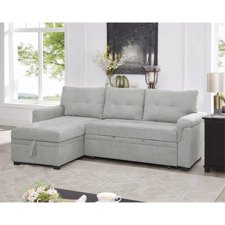 Convertible Reversible Sectional Sofa with Pull-Out Sleeper Bed, Hidden Storage Chaise, and Durable Legs
