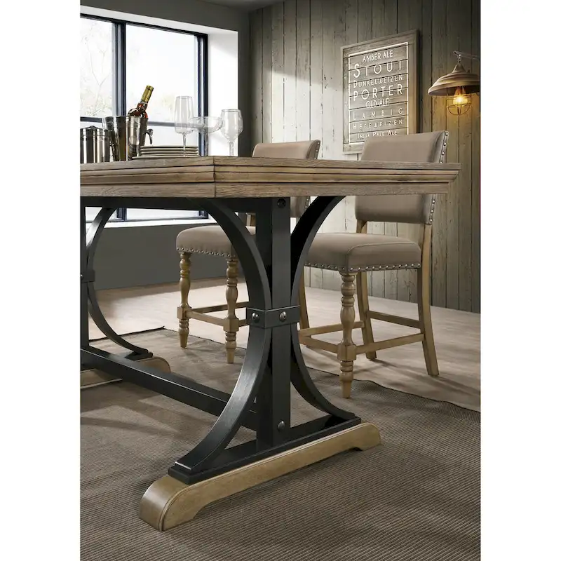 Roundhill Furniture Birmingham 6-piece Driftwood Finish Table with Nail Head Chairs Counter Height Dining Set