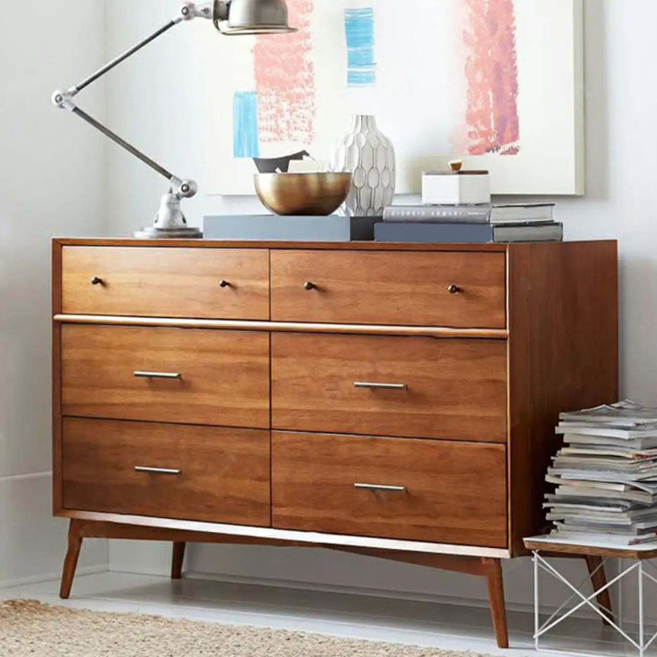 Industrial Wooden Dresser with 6-Drawers