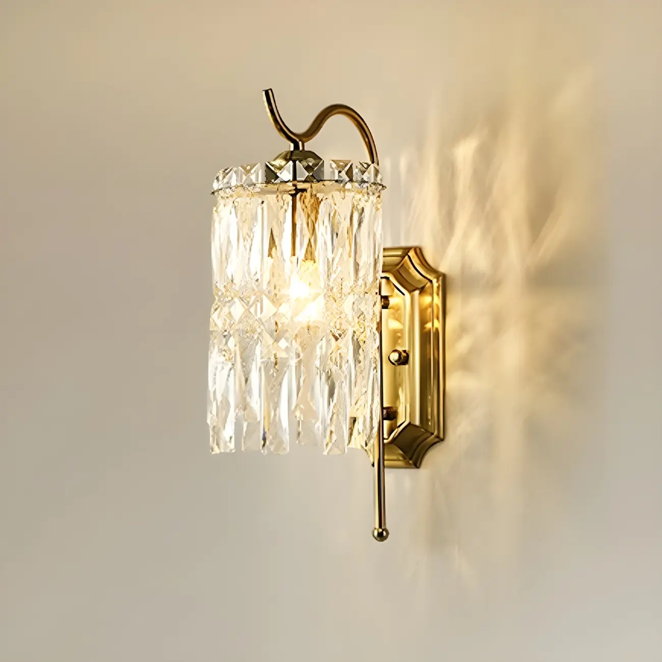 Luxury Golden Gooseneck Cylinder Crystal Wall Sconce
