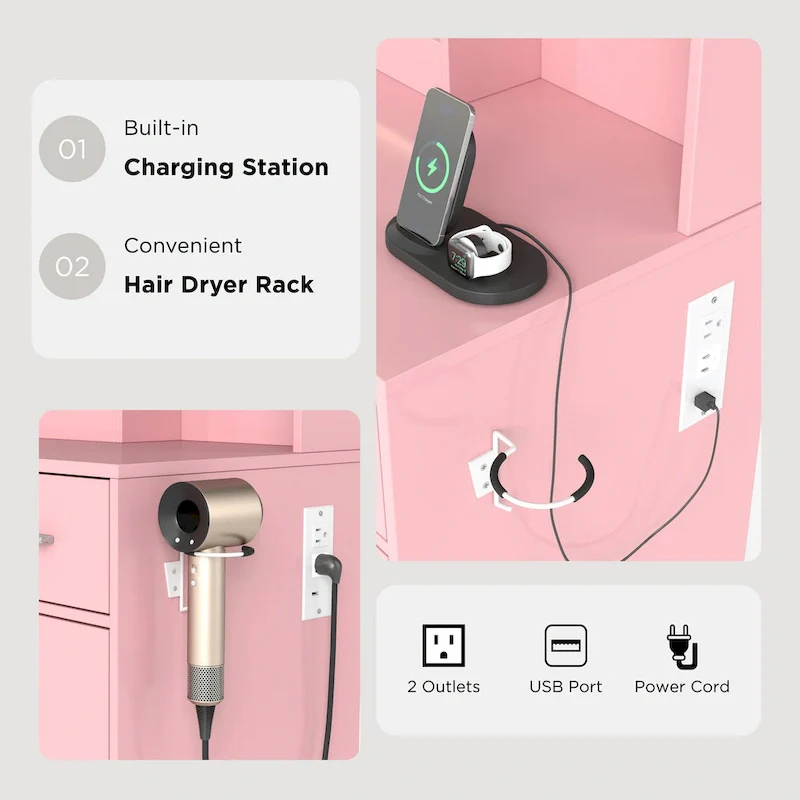 Lavin Makeup Vanity Set, LED Light Mirror and Charging Station