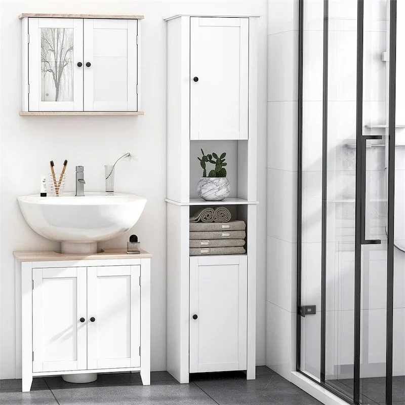 Tall Bathroom Storage Cabinet,Freestanding Linen Tower w/2-Tier Shelf