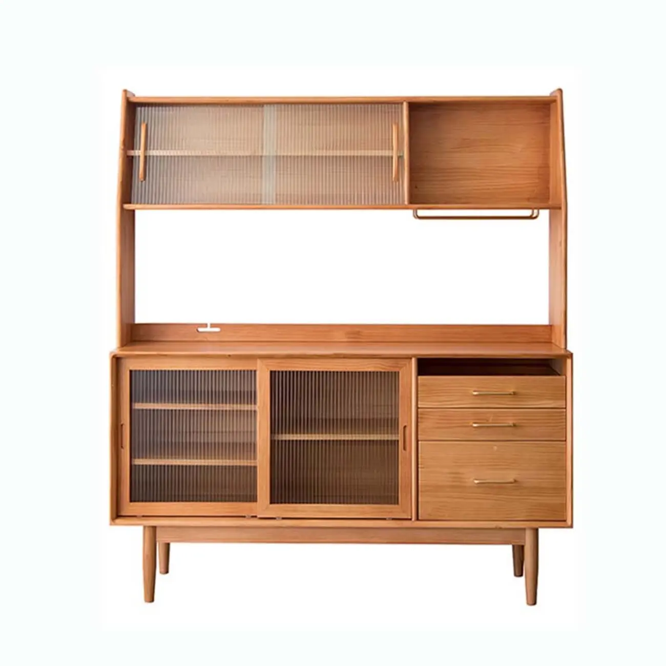 Natural Wooden 3-Drawer Sliding Door Buffet Cabinet