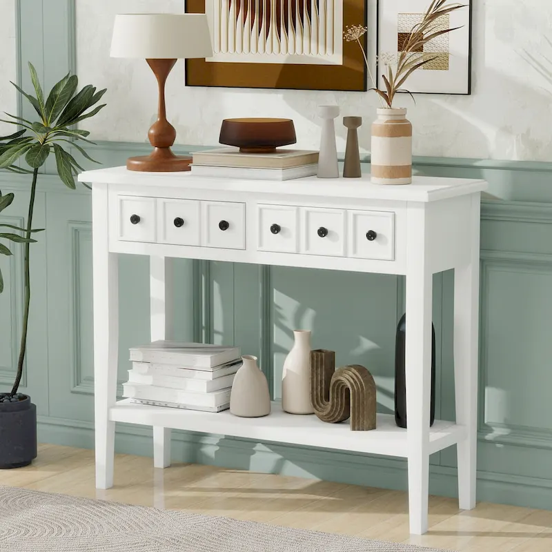 Entryway Table with 2 Drawers(White)