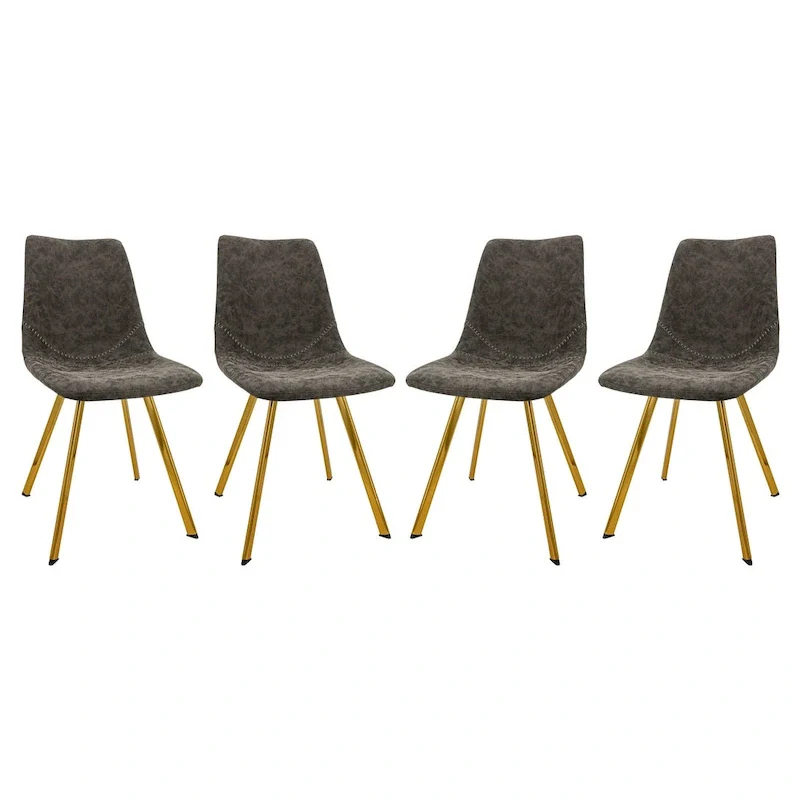 Leather Dining Chair Set of 4 With Gold Metal Legs Modern Accent Side Chair