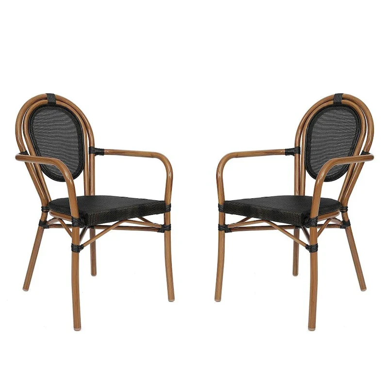 2 Pack All-Weather Commercial Paris Chairs with Arms and metal Frames - N/A