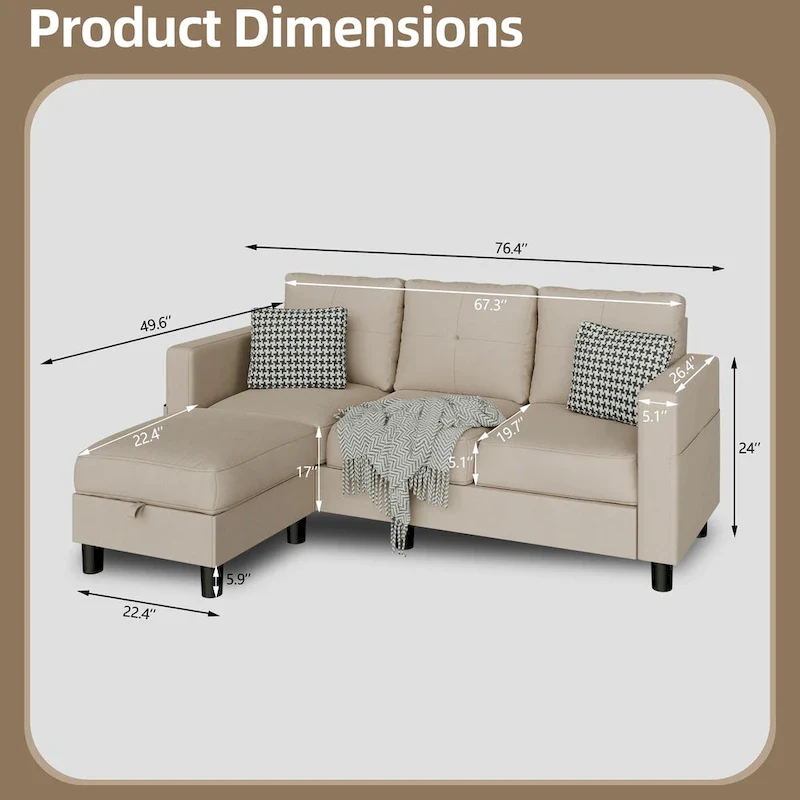 L-Shaped Sectional Sofa (With Interchangeable Chaise)