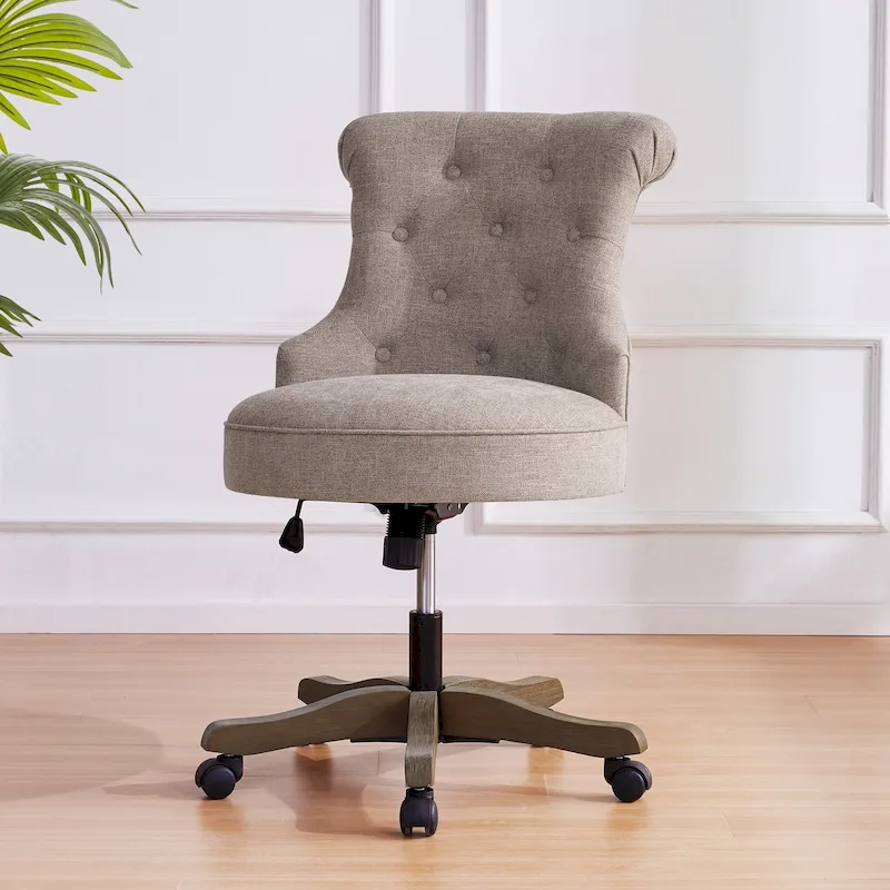 Office Chair with Wheels, Adjustable Height, Linen Fabric Upholstered Computer Desk Chair Swivel