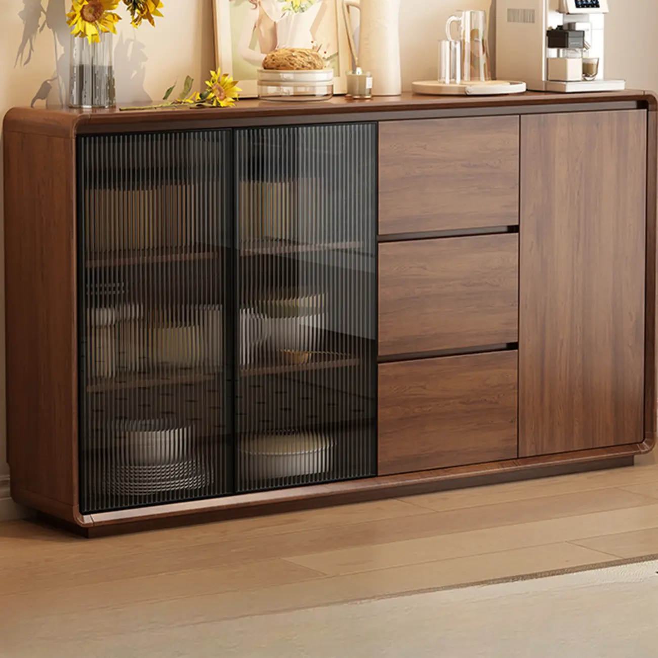 Casual Espresso Wood Sideboard with Drawers