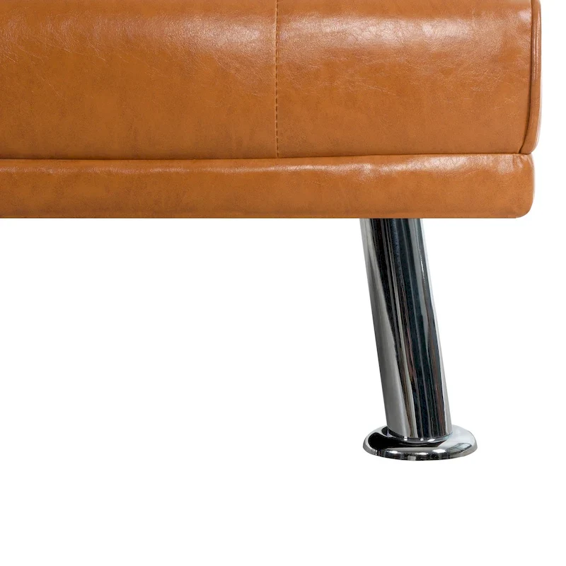 Futon Sofa Bed Couch with Armrest & Cupholders, Faux Leather Sofa Bed Couch Convertible Folding Reclining Small Couch