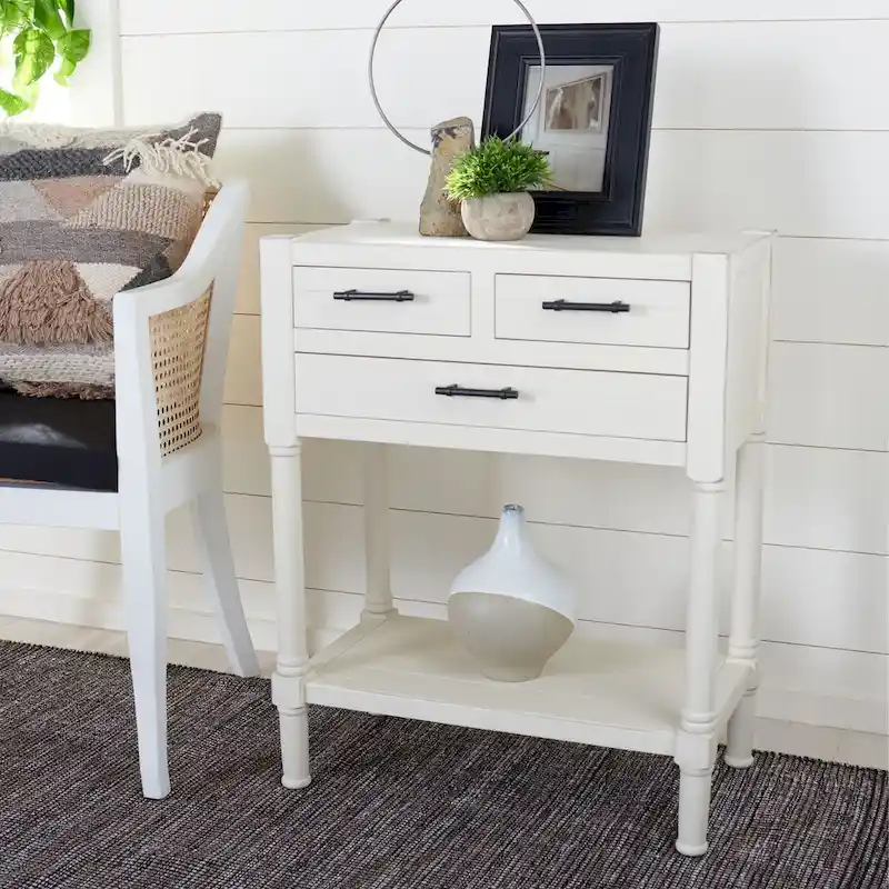 SAFAVIEH Philomene Distressed White 3-Drawer Console Table - 23.5 W x 13 L x 29.5 H - 24Wx13Dx30H