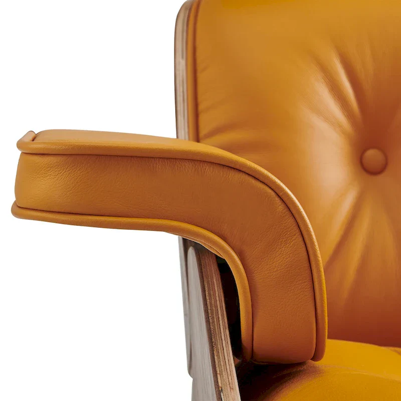 Mid-century Modern Lounger Real Leather Arm Chair and Ottoman Set