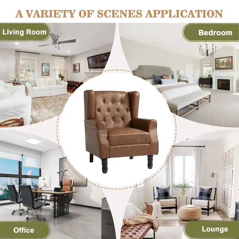 Set of 2 Vegan Leather Upholstered Button Tufted Accent Chair